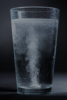 bubbling hydrogen tablet in glass of water